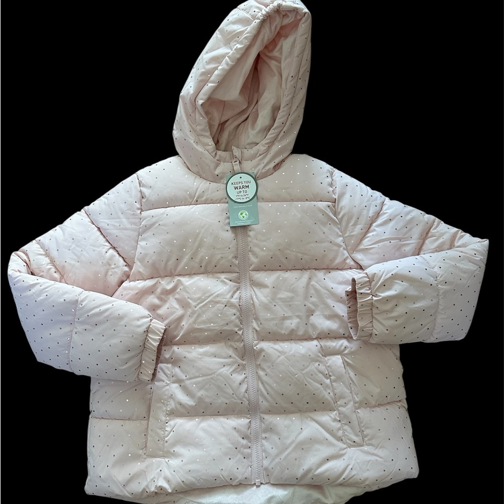 Swiss Tech Girls Winter Puffer Jacket Hood Polka Dot Size XXL 18 Baby Pink NWT